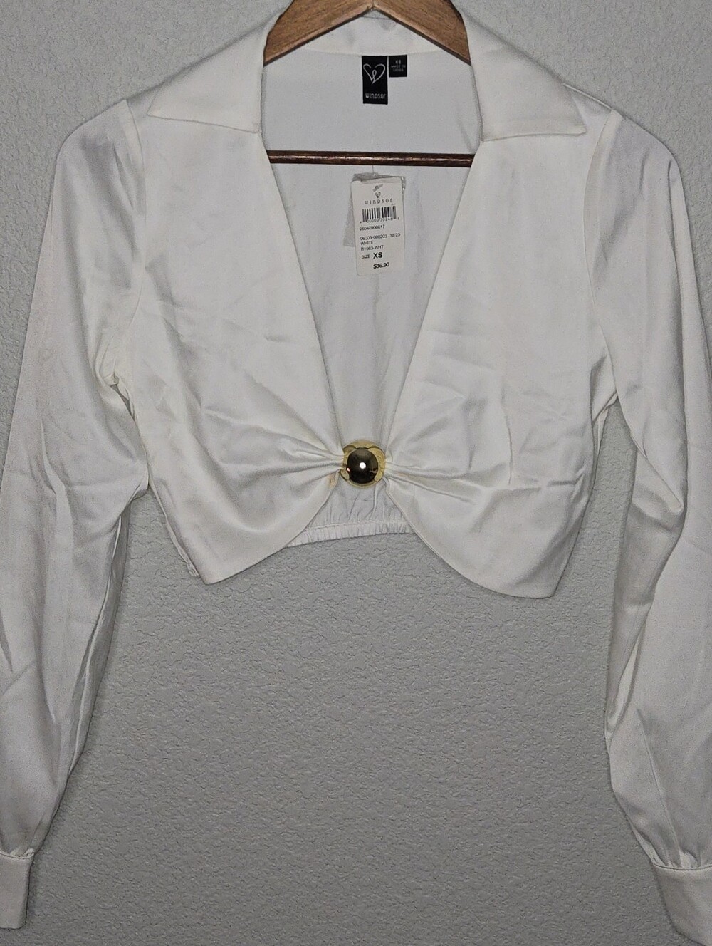 Windsor White Cropped Bolero Top with Gold Button